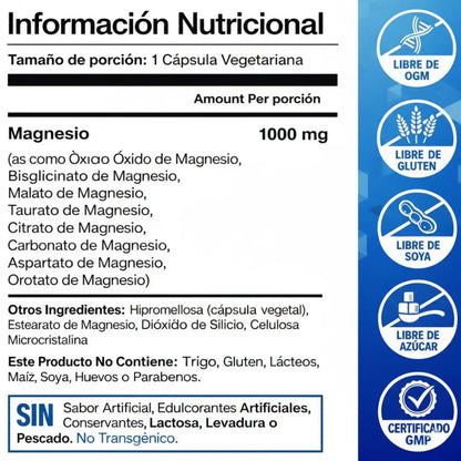 Magnesium Complex 1000 mg 🌙 Relajación Muscular y Sueño Reparador TUSALUDPRIMERO